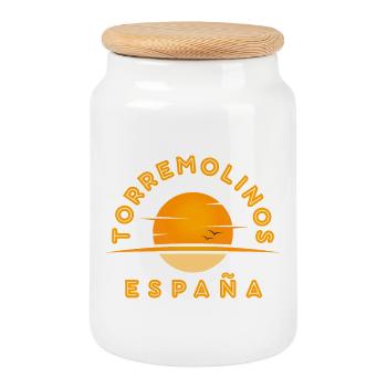 Emblème du coucher de soleil de Torremolinos - Boîte à biscuits avec couvercle en bois - blanc - Devant