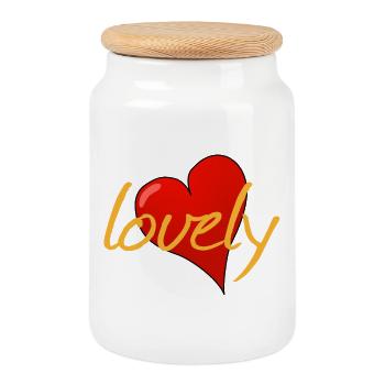 LOVELY - Keksdose mit Holzdeckel - Weiß - Vorne