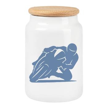 Silhouette minimaliste de moto de course - Boîte à biscuits avec couvercle en bois - blanc - Devant