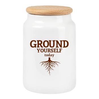 Ground Yourself today Nature Mindfulness Look - Cookie Jar with Wooden Lid - white - Front