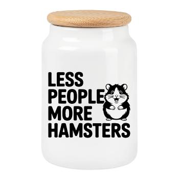 Dicton drôle de hamster : Moins de gens - Plus de drague - Boîte à biscuits avec couvercle en bois - blanc - Devant