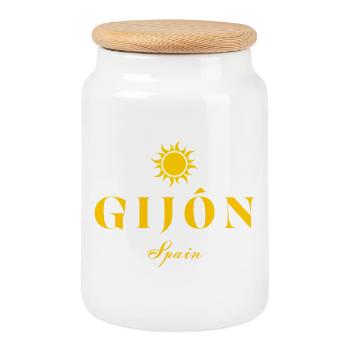 Gijón Spanien Sun EmlemTypografie - Keksdose mit Holzdeckel - Weiß - Vorne