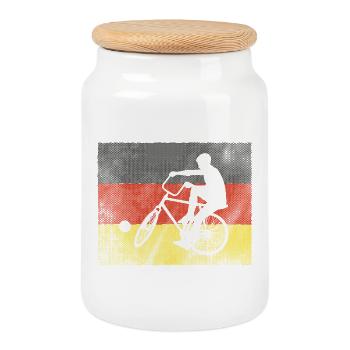 Cyclisme, Cycleball, Cyclisme en salle, Allemagne - Boîte à biscuits avec couvercle en bois - blanc - Devant