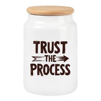 Faites confiance au lettrage avec le graphique en flèche - Boîte à biscuits avec couvercle en bois - blanc - Devant