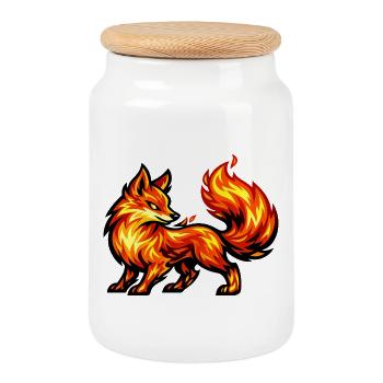 Renard de Feu – Animal des Flammes - Boîte à biscuits avec couvercle en bois - blanc - Devant