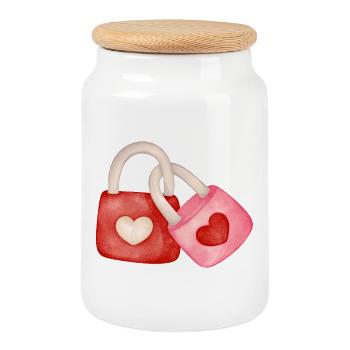 Liebende, verrückt vor Liebe, Valentinstag - Keksdose mit Holzdeckel - Weiß - Vorne