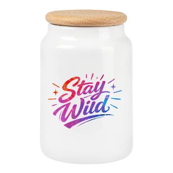 Stay_wild_ - Cookie Jar with Wooden Lid - white - Front