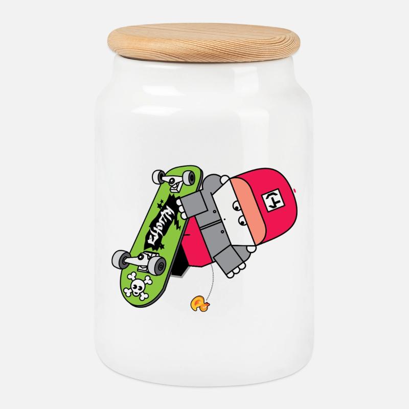 Neon Skate Panda Grafik - Keksdose mit Holzdeckel - Weiß