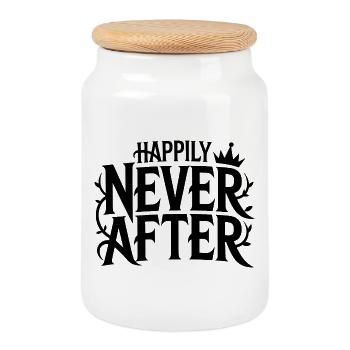 2026_02_12_Happily_never_after_Typo Design - Cookie Jar with Wooden Lid - white - Front