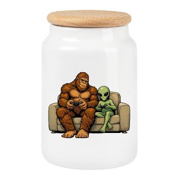 Bigfoot Alien Spielt Videospiel Gaming Sasquatch - Keksdose mit Holzdeckel - Weiß - Vorne