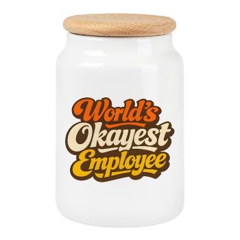 World's Okayest Employee - Cookie Jar with Wooden Lid - white - Front