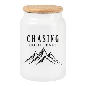 Chasing Cold Peaks Mountains Hiking Outdoor - Cookie Jar with Wooden Lid - white - Front