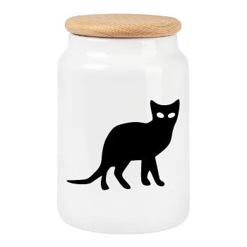 Katze schwarz Silhouette Geschenk Katzenliebhaber - Keksdose mit Holzdeckel - Weiß - Vorne