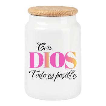 Avec Dieu, tout est possible - Matthieu 19:26 Christian A - Boîte à biscuits avec couvercle en bois - blanc - Devant