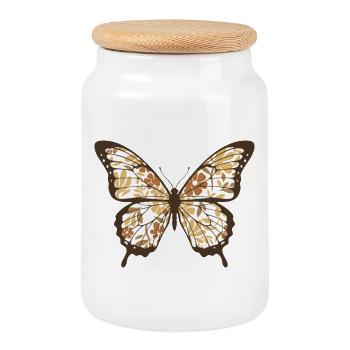 Papillon aux ailes de fleurs - Boîte à biscuits avec couvercle en bois - blanc - Devant