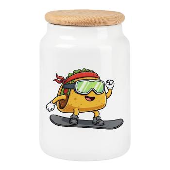 Taco Snowboard Sports d’hiver Nourriture fraîche - Boîte à biscuits avec couvercle en bois - blanc - Devant
