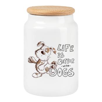La vie de dessin animé Hunde EST meilleure avec les chiens - Boîte à biscuits avec couvercle en bois - blanc - Devant