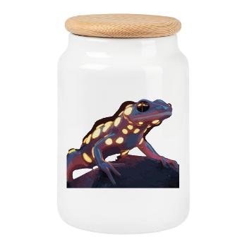 Lézard néon sur rochers - Design animalier coloré - Boîte à biscuits avec couvercle en bois - blanc - Devant