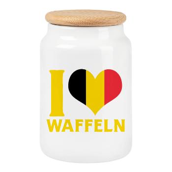 J’adore les gaufres Drapeau de la Belgique Décor alimentaire - Boîte à biscuits avec couvercle en bois - blanc - Devant