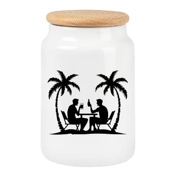 Palmen Party Urlaub Silhouette - Keksdose mit Holzdeckel - Weiß - Vorne