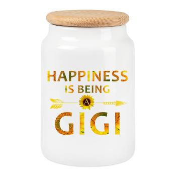 Happiness Is Being a Gigi Sunflower - Cookie Jar with Wooden Lid - white - Front