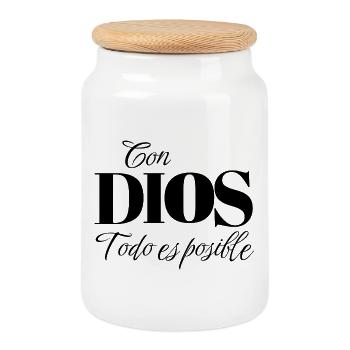 With God All Things Are Possible - Matthew 19:26 Christian A - Cookie Jar with Wooden Lid - white - Front