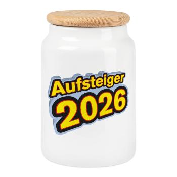 Aufsteiger 2026 Aufstieg - Keksdose mit Holzdeckel - Weiß - Vorne