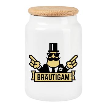 Concours de la main du marié (enterrement de vie de garçon / enterrement de vie de garçon / 3C) - Boîte à biscuits avec couvercle en bois - blanc - Devant