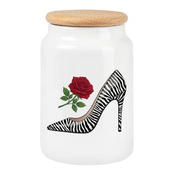 Rose à talons hauts zèbre - Boîte à biscuits avec couvercle en bois - blanc - Devant