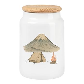 Camping volcanique aquarelle - Boîte à biscuits avec couvercle en bois - blanc - Devant
