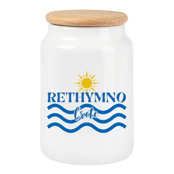 Rethymno Kreta-Wellen-Sonnenlogo - Keksdose mit Holzdeckel - Weiß - Vorne