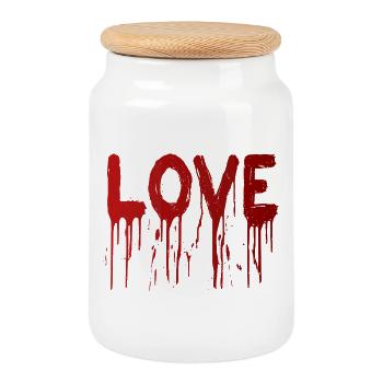 Love with Ink Drops - Cookie Jar with Wooden Lid - white - Front