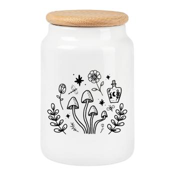 Witchy Mushroom Botanical Cottagecore Design - Cookie Jar with Wooden Lid - white - Front