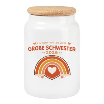 Ein Herz voller Liebe | Große Schwester 2026 Gesch - Keksdose mit Holzdeckel - Weiß - Vorne