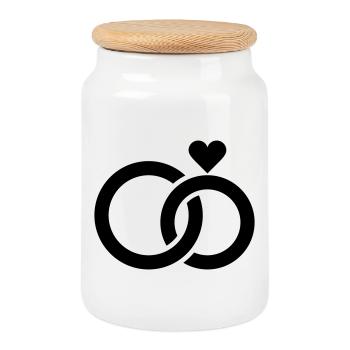 Wedding, Engagement, Wedding Celebration - Cookie Jar with Wooden Lid - white - Front