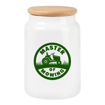 Maître de la tonte à tracteur à pelouse - Boîte à biscuits avec couvercle en bois - blanc - Devant