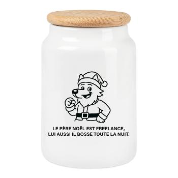 Pere Noel Freelance Festif - Boîte à biscuits avec couvercle en bois - blanc - Devant
