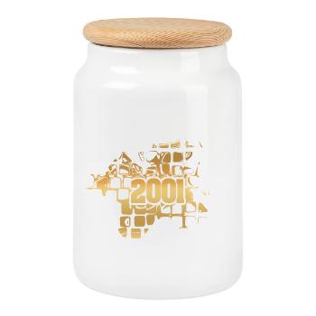2001 - Cookie Jar with Wooden Lid - white - Front