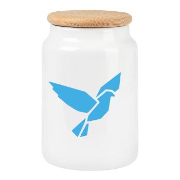 Origami Bird Dove Geometric - Cookie Jar with Wooden Lid - white - Front