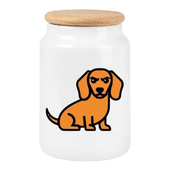 Dachshund Dog Brown Comic - Cookie Jar with Wooden Lid - white - Front