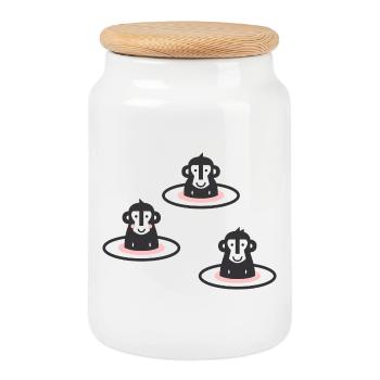 Three Japanese snow monkeys l macaques in onsen l pink - Cookie Jar with Wooden Lid - white - Front