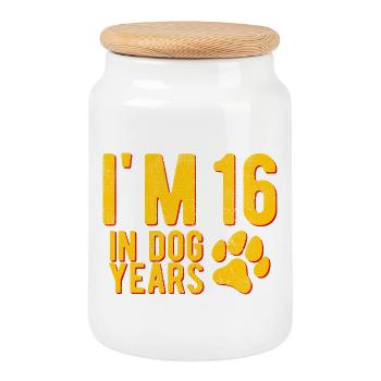 J’ai 16 ans en années de chien vers 90 ans Anniversaire drôle - Boîte à biscuits avec couvercle en bois - blanc - Devant