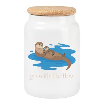 Otter Duo : Laisse Aller avec le Courant - Boîte à biscuits avec couvercle en bois - blanc - Devant