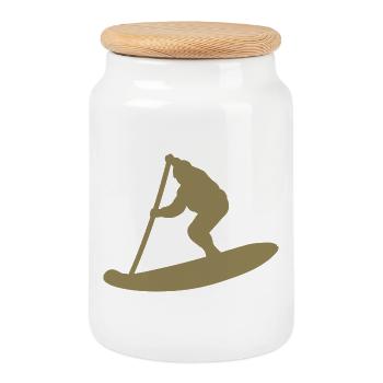 Minimalist Stand Up Paddle Silhouette - Cookie Jar with Wooden Lid - white - Front