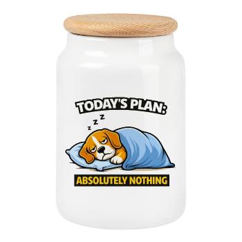 Today’s Plan: Absolutely Nothing Dog - Cookie Jar with Wooden Lid - white - Front
