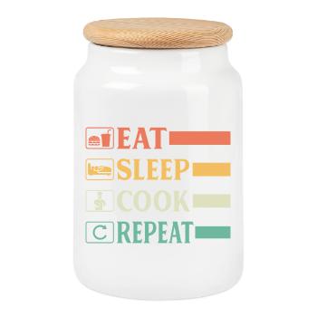 Funny Chef Head Chef Baker Chef Eat Sleep Cook Rep - Cookie Jar with Wooden Lid - white - Front
