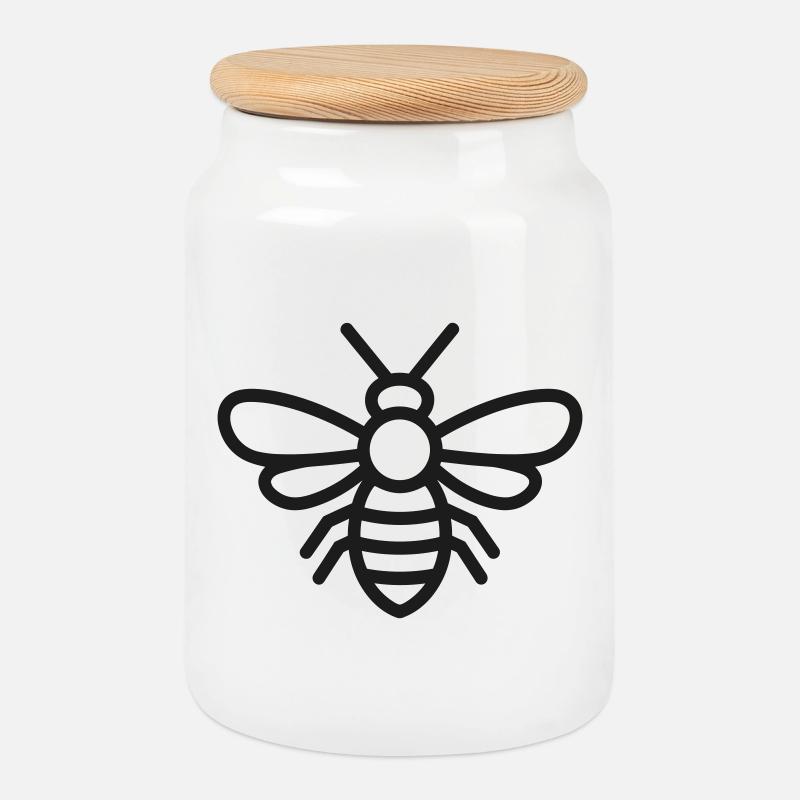 bee - Cookie Jar with Wooden Lid - white