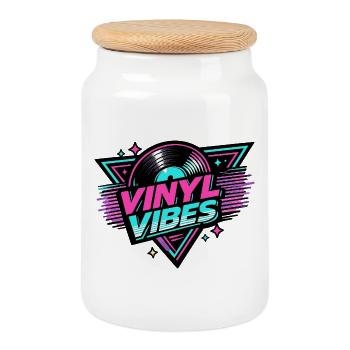 Vinyl Vibes Neon Retro - Cookie Jar with Wooden Lid - white - Front
