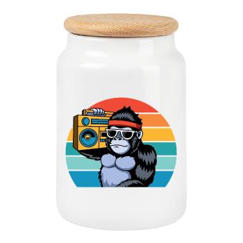 Ambiances rétro de jungle pour les fans de musique et de gorilla - Boîte à biscuits avec couvercle en bois - blanc - Devant
