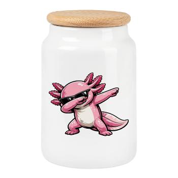 Dabbing Axolotl - Cookie Jar with Wooden Lid - white - Front